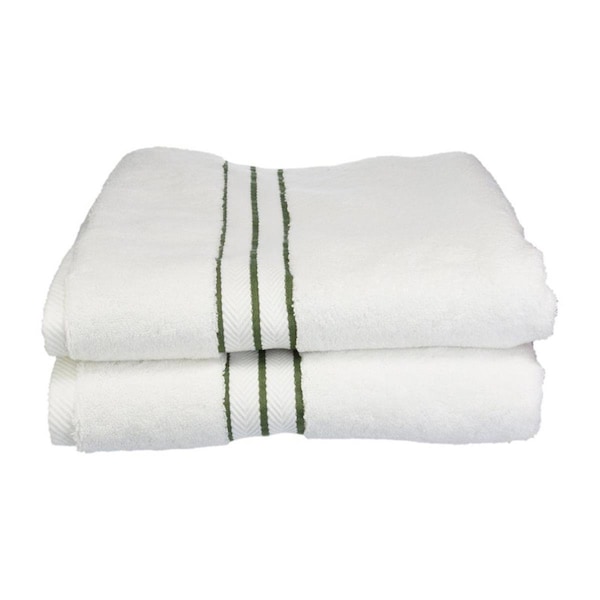 Superior 900GSM-H BTOWEL FG 900 Gsm Egyptian Cotton Bath Towel Set - White w/Forest Green Border- 2 Pieces 900GSM(H) BTOWEL FG - main